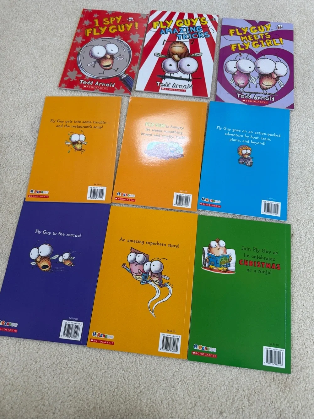 Scholastic Fly Guy Book Set - Red, Purple, Orange, Green, Blue, Yellow, Cream
